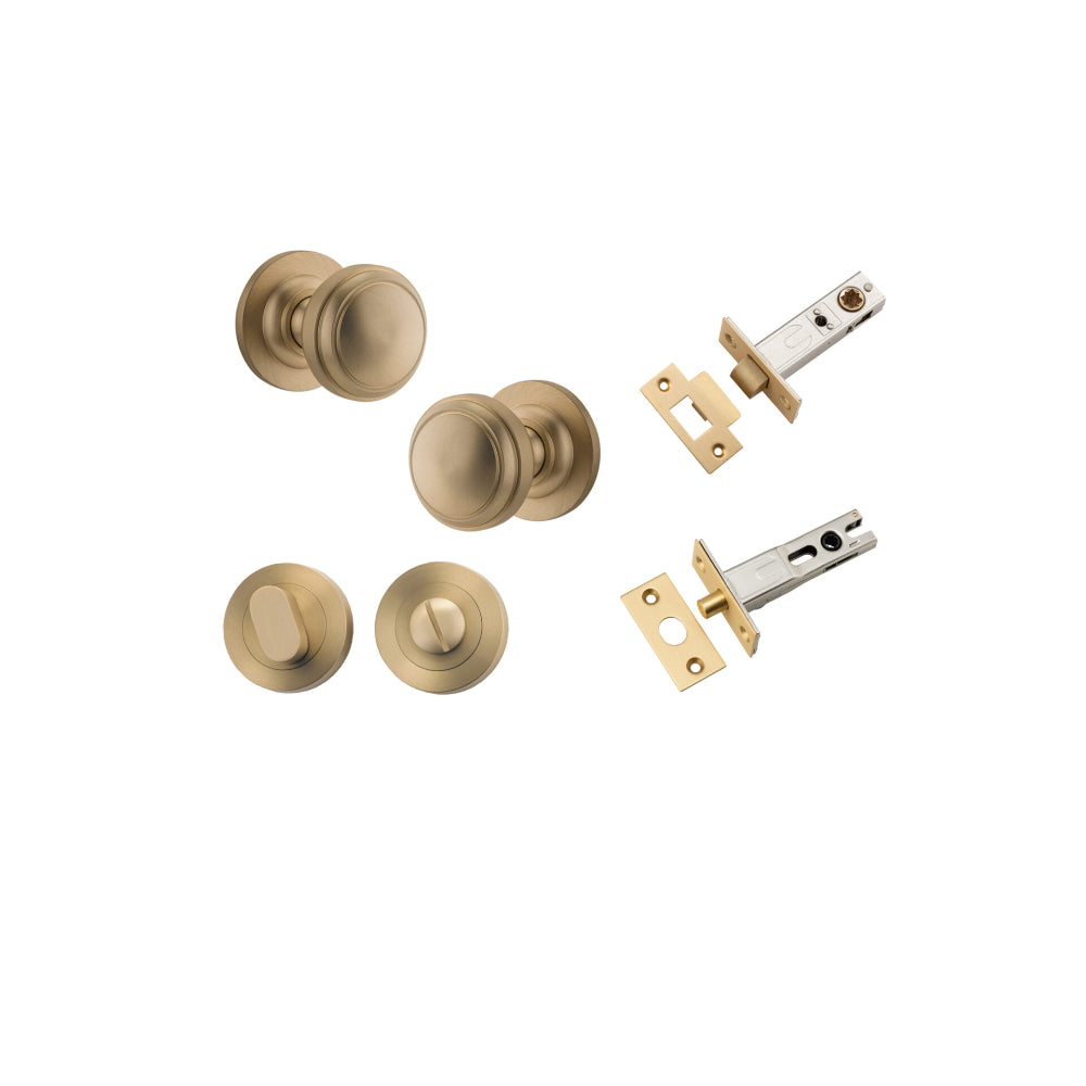 Door Knob Paddington Round Rose Concealed Fix Brushed Brass D54xP68mm BP58mm Privacy Kit, Tube Latch Split Cam 'T' Striker Brushed Brass Backset 60mm, Privacy Bolt Round Bolt Brushed Brass Backset 60mm, Privacy Turn Oval Concealed Fix Round Brushe… in Bru