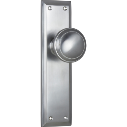 Door Knob Milton Latch Pair Satin Chrome H200xW50xP73mm in Satin Chrome