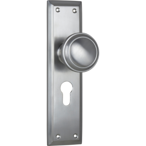 Door Knob Milton Euro Pair Satin Chrome H200xW50xP73mm in Satin Chrome