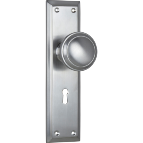 Door Knob Milton Lock Pair Satin Chrome H200xW50xP73mm in Satin Chrome