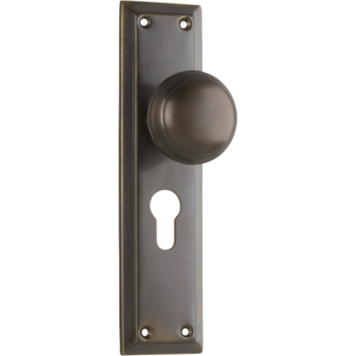 Door Knob Richmond Euro Pair Antique Brass H200xW50xP62mm in Antique Brass