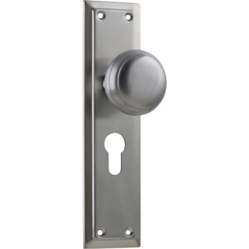 Door Knob Richmond Euro Pair Satin Chrome H200xW50xP62mm in Satin Chrome