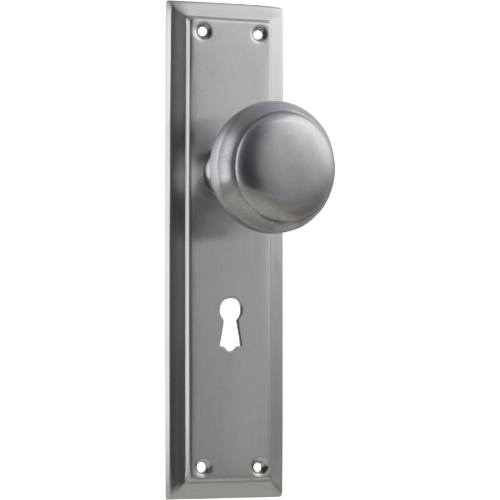 Door Knob Richmond Lock Pair Satin Chrome H200xW50xP62mm in Satin Chrome