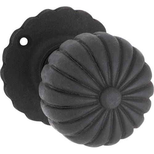 Door Knob Iron Fluted Round Rose Pair Matt Black D55xP76mm BP60mm in Matt Black