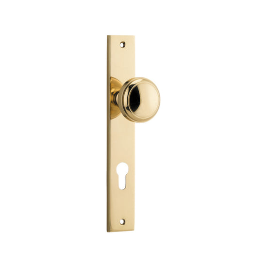 Door Knob Paddington Rectangular Euro Polished Brass CTC85mm H240xW38xP68mm in Polished Brass