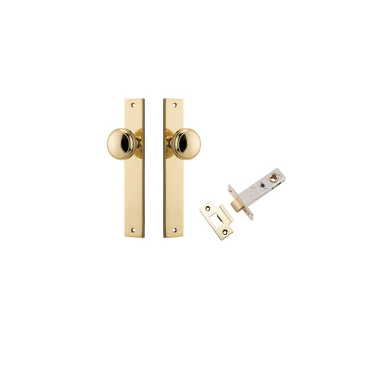 Door Knob Paddington Rectangular Latch Polished Brass H240xW38xP68mm Passage Kit, Tube Latch Split Cam 'T' Striker Polished Brass Backset 60mm in Polished Brass