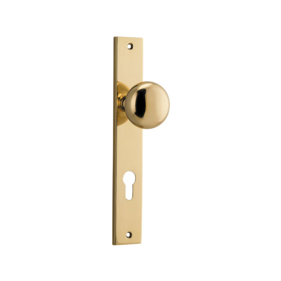 Door Knob Cambridge Rectangular Euro Polished Brass CTC85mm H240xW38xP67mm in Polished Brass