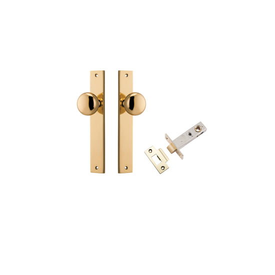 Door Knob Cambridge Rectangular Latch Polished Brass H240xW38xP67mm Passage Kit, Tube Latch Split Cam 'T' Striker Polished Brass Backset 60mm in Polished Brass