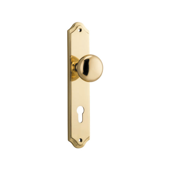 Door Knob Cambridge Shouldered Euro Polished Brass CTC85mm H240xW50xP67mm in Polished Brass