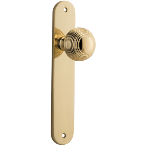 Door Knob Guildford Oval Latch Polished Brass H240xW40xP60mm in Polished Brass