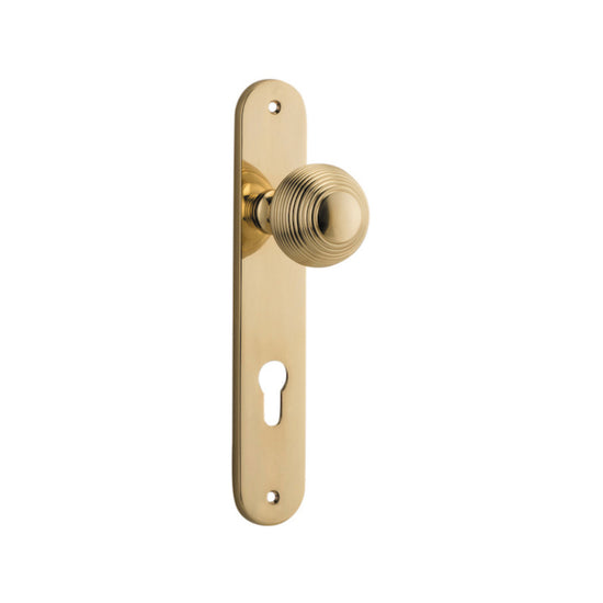 Door Knob Guildford Oval Euro Polished Brass CTC85mm H240xW40xP60mm in Polished Brass