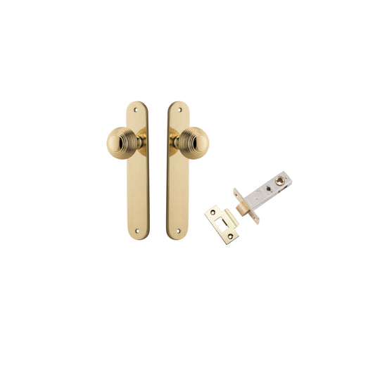 Door Knob Guildford Oval Latch Polished Brass H240xW40xP60mm Passage Kit, Tube Latch Split Cam 'T' Striker Polished Brass Backset 60mm in Polished Brass