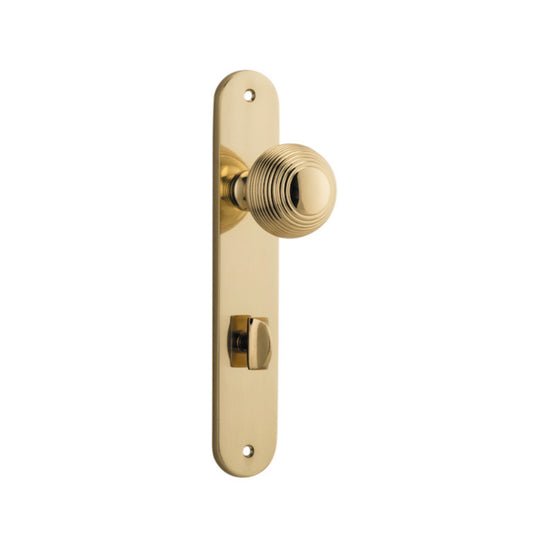 Door Knob Guildford Oval Privacy Polished Brass CTC85mm H240xW40xP60mm in Polished Brass