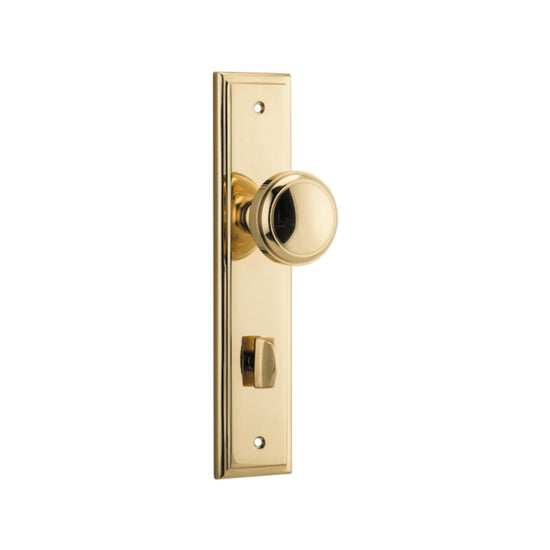 Door Knob Paddington Stepped Privacy Polished Brass CTC85mm H240xW50xP68mm in Polished Brass