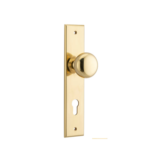 Door Knob Cambridge Chamfered Euro Polished Brass H240xW50xP63mm in Polished Brass