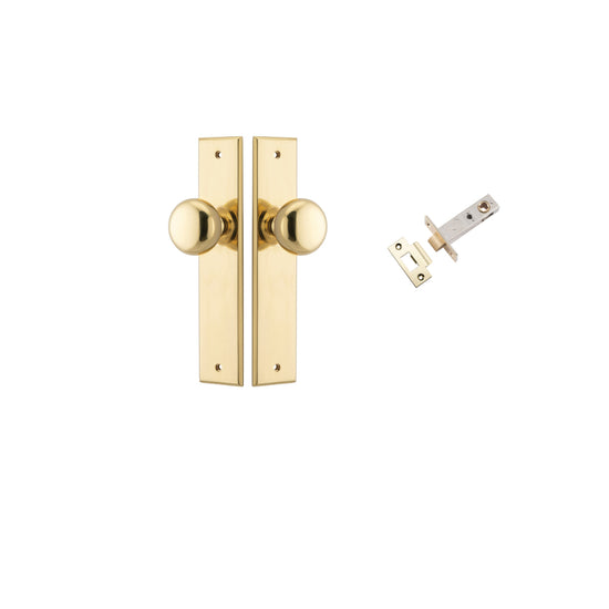 Door Knob Cambridge Chamfered Polished Brass D55xP62mm BPH240xW50mm Passage Kit, Tube Latch Split Cam 'T' Striker Polished Brass Backset 60mm in Polished Brass