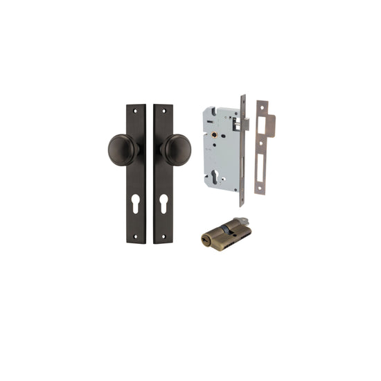 Door Knob Paddington Rectangular Euro Signature Brass CTC85mm H240xW38xP68mm Entrance Kit, Mortice Lock Euro Signature Brass CTC85mm Backset 60mm, Euro Cylinder Dual Function 5 Pin Signature Brass L65mm KA1 in Signature Brass