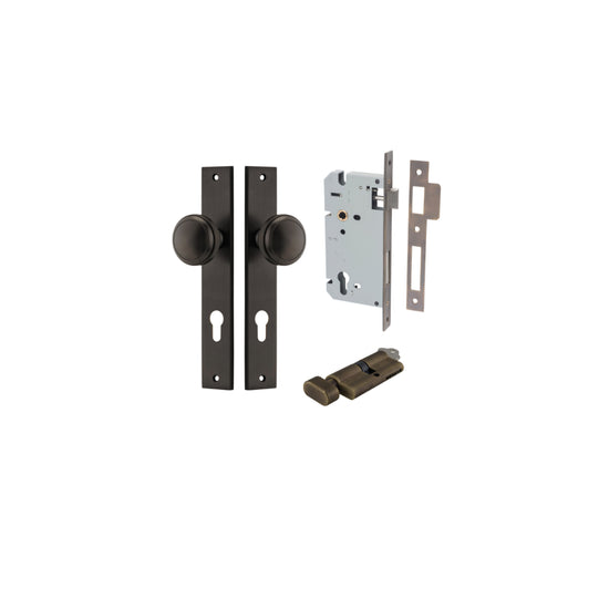 Door Knob Paddington Rectangular Euro Signature Brass CTC85mm H240xW38xP68mm Entrance Kit, Mortice Lock Euro Signature Brass CTC85mm Backset 60mm, Euro Cylinder Key Thumb 6 Pin Signature Brass L70mm KA1 in Signature Brass