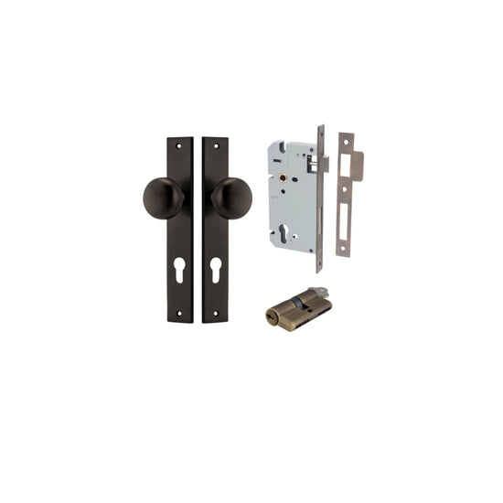 Door Knob Cambridge Rectangular Euro Signature Brass CTC85mm H240xW38xP67mm Entrance Kit, Mortice Lock Euro Signature Brass CTC85mm Backset 60mm, Euro Cylinder Dual Function 5 Pin Signature Brass L65mm KA1 in Signature Brass