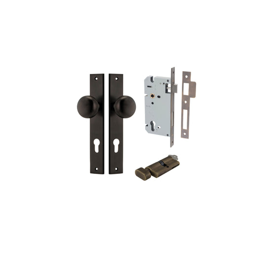 Door Knob Cambridge Rectangular Euro Signature Brass CTC85mm H240xW38xP67mm Entrance Kit, Mortice Lock Euro Signature Brass CTC85mm Backset 60mm, Euro Cylinder Key Thumb 6 Pin Signature Brass L70mm KA1 in Signature Brass