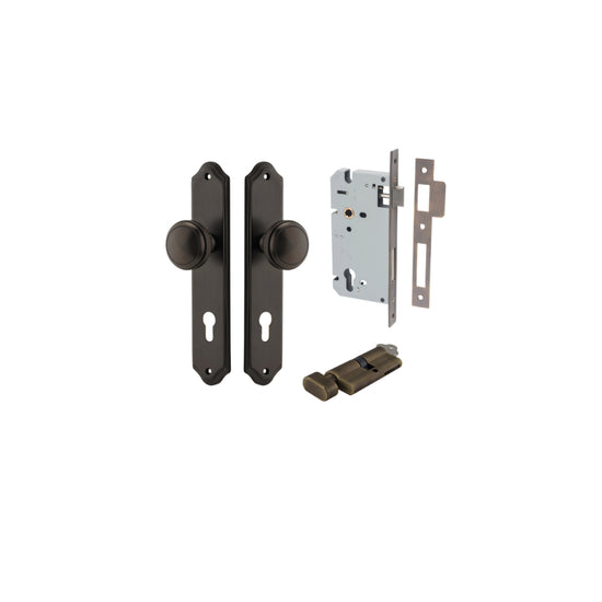 Door Knob Paddington Shouldered Euro Signature Brass CTC85mm H240xW50xP68mm Entrance Kit, Mortice Lock Euro Signature Brass CTC85mm Backset 60mm, Euro Cylinder Key Thumb 6 Pin Signature Brass L70mm KA1 in Signature Brass