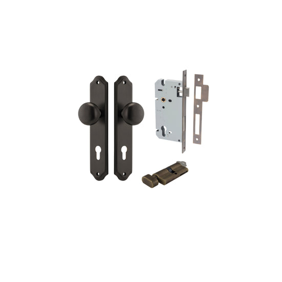 Door Knob Cambridge Shouldered Euro Signature Brass CTC85mm H240xW50xP67mm Entrance Kit, Mortice Lock Euro Signature Brass CTC85mm Backset 60mm, Euro Cylinder Key Thumb 6 Pin Signature Brass L70mm KA1 in Signature Brass