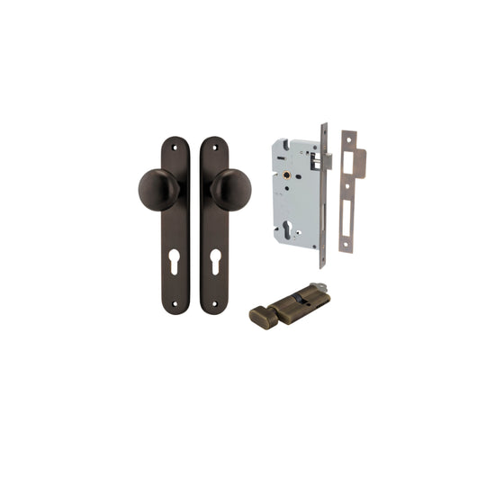 Door Knob Cambridge Oval Euro Signature Brass CTC85mm H240xW40xP67mm Entrance Kit, Mortice Lock Euro Signature Brass CTC85mm Backset 60mm, Euro Cylinder Key Thumb 6 Pin Signature Brass L70mm KA1 in Signature Brass