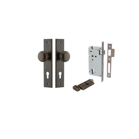 Door Knob Cambridge Chamfered Euro Pair Signature Brass CTC85mm D55xP62mm BPH240xW50mm, Mortice Lock Euro Signature Brass CTC85mm Backset 60mm, Euro Cylinder Key Thumb 5 Pin Signature Brass 65mm KA4 in Signature Brass