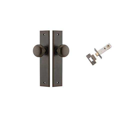 Door Knob Cambridge Chamfered Signature Brass D55xP62mm BPH240xW50mm Passage Kit, Tube Latch Split Cam 'T' Striker Signature Brass Backset 60mm in Signature Brass