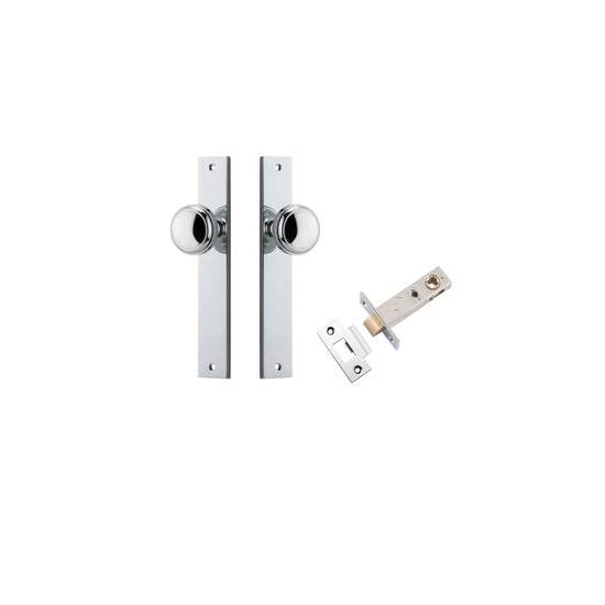 Door Knob Paddington Rectangular Latch Polished Chrome H240xW38xP68mm Passage Kit, Tube Latch Split Cam 'T' Striker Polished Chrome Backset 60mm in Polished Chrome