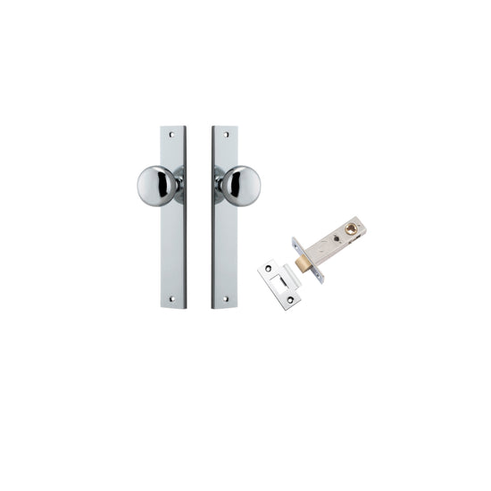 Door Knob Cambridge Rectangular Latch Polished Chrome H240xW38xP67mm Passage Kit, Tube Latch Split Cam 'T' Striker Polished Chrome Backset 60mm in Polished Chrome