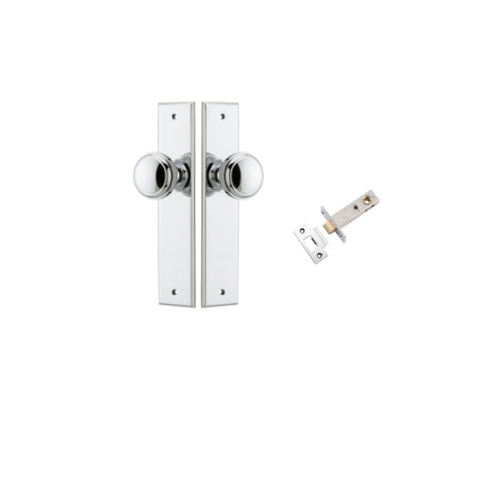 Door Knob Paddington Chamfered Polished Chrome D55xP63mm BPH240xW50mm Passage Kit, Tube Latch Split Cam 'T' Striker Polished Chrome Backset 60mm in Polished Chrome