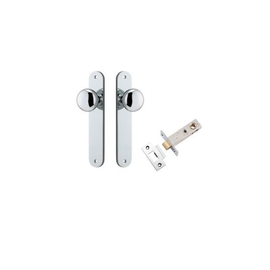 Door Knob Cambridge Oval Latch Polished Chrome H240xW40xP67mm Passage Kit, Tube Latch Split Cam 'T' Striker Polished Chrome Backset 60mm in Polished Chrome