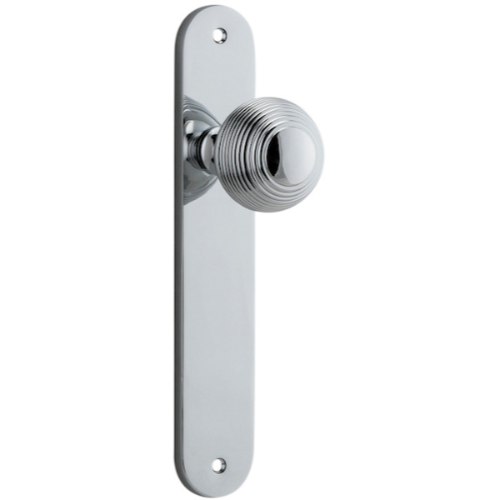 Door Knob Guildford Oval Latch Polished Chrome H230xW40xP60mm in Polished Chrome