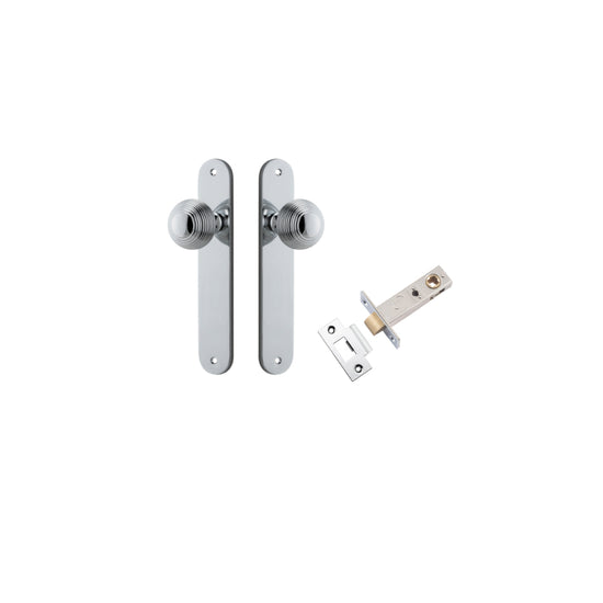 Door Knob Guildford Oval Latch Polished Chrome H240xW40xP60mm Passage Kit, Tube Latch Split Cam 'T' Striker Polished Chrome Backset 60mm in Polished Chrome