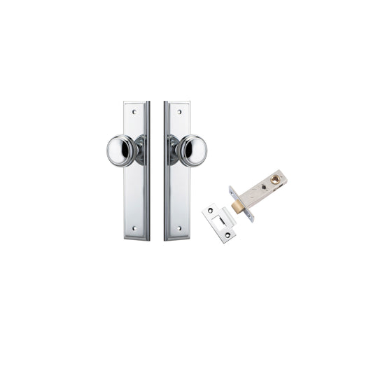 Door Knob Paddington Stepped Latch Polished Chrome H240xW50xP68mm Passage Kit, Tube Latch Split Cam 'T' Striker Polished Chrome Backset 60mm in Polished Chrome