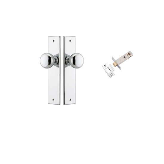 Door Knob Cambridge Chamfered Polished Chrome D55xP62mm BPH240xW50mm Passage Kit, Tube Latch Split Cam 'T' Striker Polished Chrome Backset 60mm in Polished Chrome