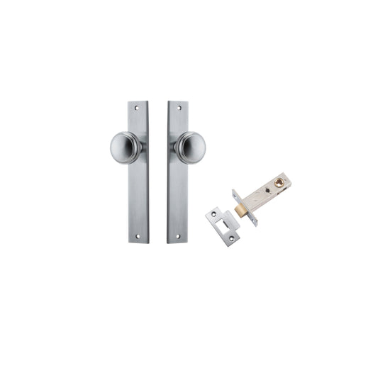 Door Knob Paddington Rectangular Latch Brushed Chrome H240xW38xP68mm Passage Kit, Tube Latch Split Cam 'T' Striker Brushed Chrome Backset 60mm in Brushed Chrome