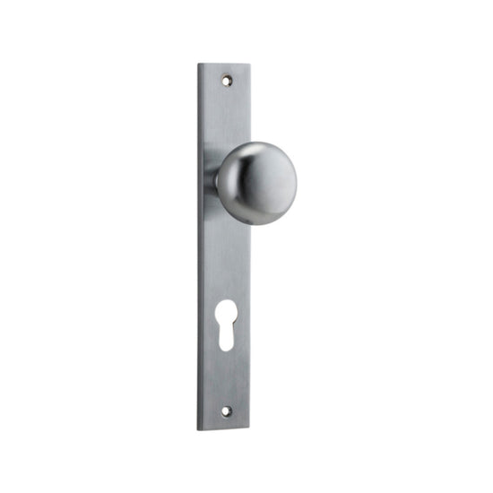 Door Knob Cambridge Rectangular Euro Brushed Chrome CTC85mm H240xW38xP67mm in Brushed Chrome