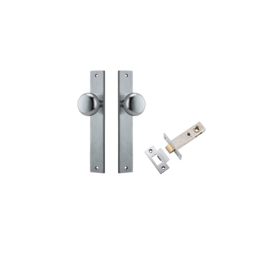 Door Knob Cambridge Rectangular Latch Brushed Chrome H240xW38xP67mm Passage Kit, Tube Latch Split Cam 'T' Striker Brushed Chrome Backset 60mm in Brushed Chrome