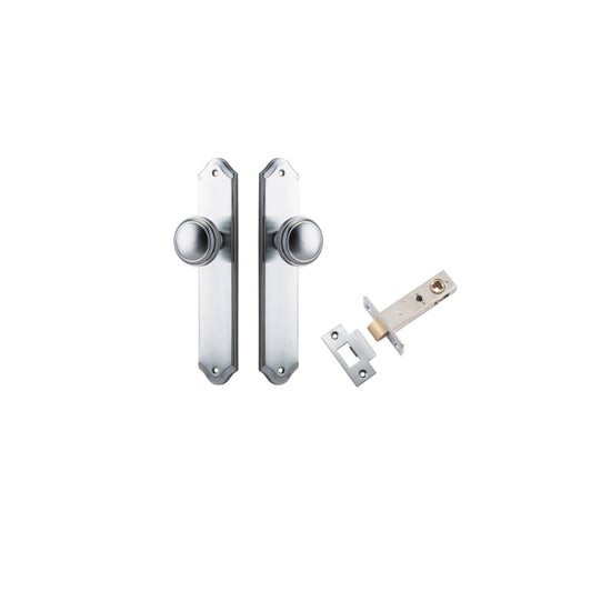 Door Knob Paddington Shouldered Latch Brushed Chrome H240xW50xP68mm Passage Kit, Tube Latch Split Cam 'T' Striker Brushed Chrome Backset 60mm in Brushed Chrome