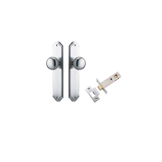 Door Knob Cambridge Shouldered Latch Brushed Chrome H240xW50xP67mm Passage Kit, Tube Latch Split Cam 'T' Striker Brushed Chrome Backset 60mm in Brushed Chrome