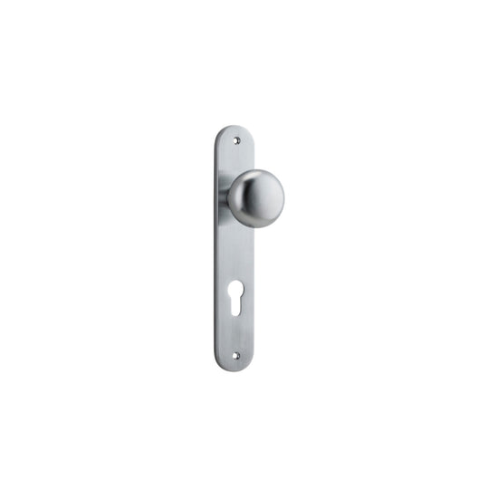 Door Knob Cambridge Oval Euro Brushed Chrome CTC85mm H230xW40xP67mm in Brushed Chrome