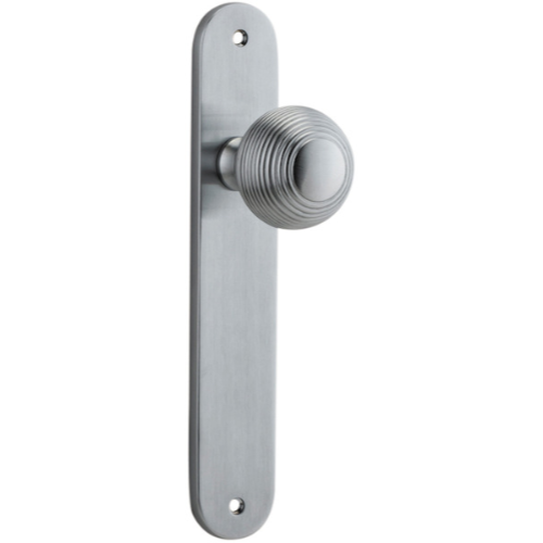 Door Knob Guildford Oval Latch Brushed Chrome H230xW40xP60mm in Brushed Chrome