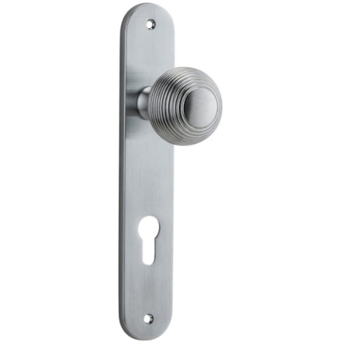 Door Knob Guildford Oval Euro Brushed Chrome CTC85mm H230xW40xP60mm in Brushed Chrome