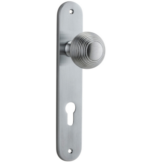 Door Knob Guildford Oval Euro Brushed Chrome CTC85mm H230xW40xP60mm in Brushed Chrome