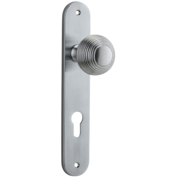 Door Knob Guildford Oval Euro Brushed Chrome CTC85mm H230xW40xP60mm in Brushed Chrome