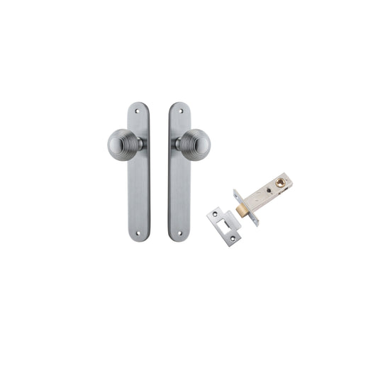 Door Knob Guildford Oval Latch Brushed Chrome H240xW40xP60mm Passage Kit, Tube Latch Split Cam 'T' Striker Brushed Chrome Backset 60mm in Brushed Chrome