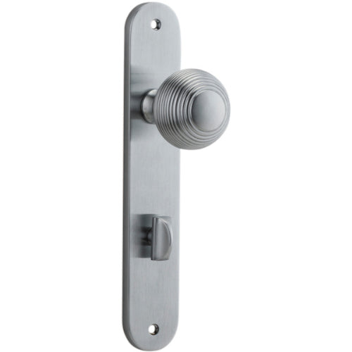 Door Knob Guildford Oval Privacy Brushed Chrome CTC85mm H230xW40xP60mm in Brushed Chrome