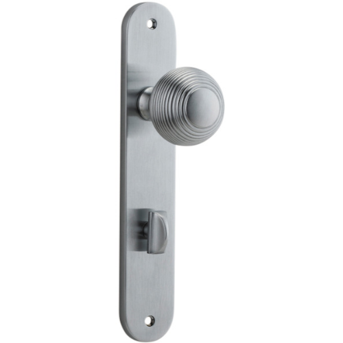 Door Knob Guildford Oval Privacy Brushed Chrome CTC85mm H230xW40xP60mm in Brushed Chrome